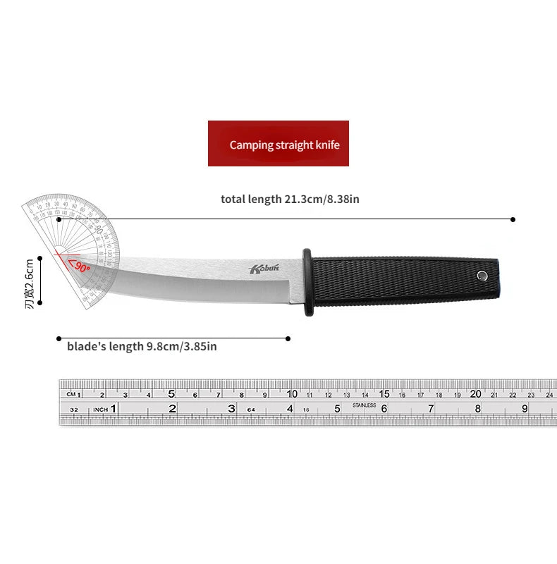 1PC stainless steel tactical straight knife, portable outdoor camping knife with K sheath, self-defense survival knife