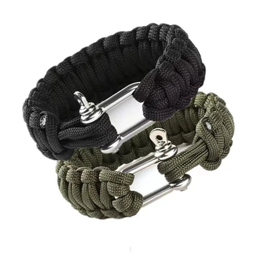 Outdoor Survival Paracord Bracelet with Alloy U-shape Buckle Emergency Carabiner Tools Camo Braided for Men Women Camping Hiking