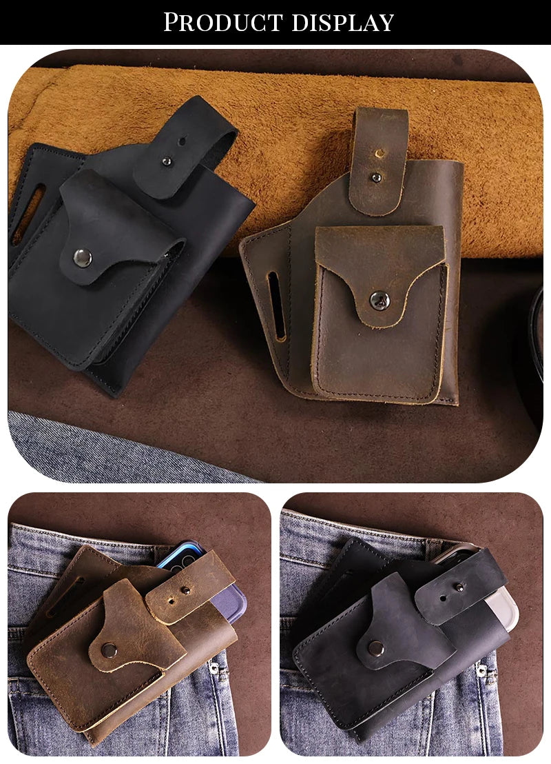 1pcTop Layer Cowhide Men's Casual Waist Bag, Daily Commuting Gift, Change Mobile Phone Bag, Multi-Functional Men's Bag