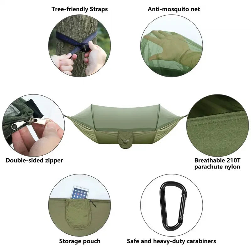 2023 Camping Hammock with Mosquito Net Pop-Up Light Portable Outdoor Parachute Hammocks Swing Sleeping Hammock Camping Stuff