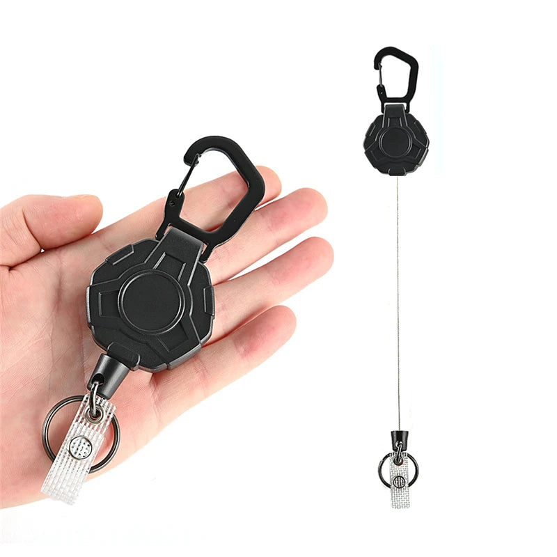 Heavy Duty Retractable Key Chains Pull Reel Carabiner Strong Steel Wire Rope Buckle Spring Key Ring Outdoor Sporty Keychain Tool