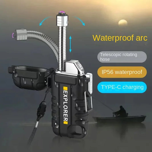 Outdoor Camping Portable Waterproof Double Arc Electric USB Lighter Windproof Plasma Pulse Flameless Lighter Survival Tool