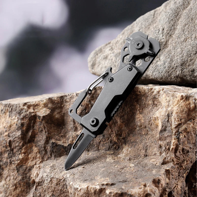 Stainless Steel Folding Knife Multifunction Outdoor Tool Fruit Cutting Picnic Peeling Keychain Camping Carabiners Screwdriver