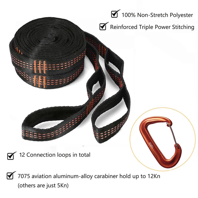 Camping hammock straps&belts for outdoor furniture with 5+1 adjustable loops for tree friendly protection