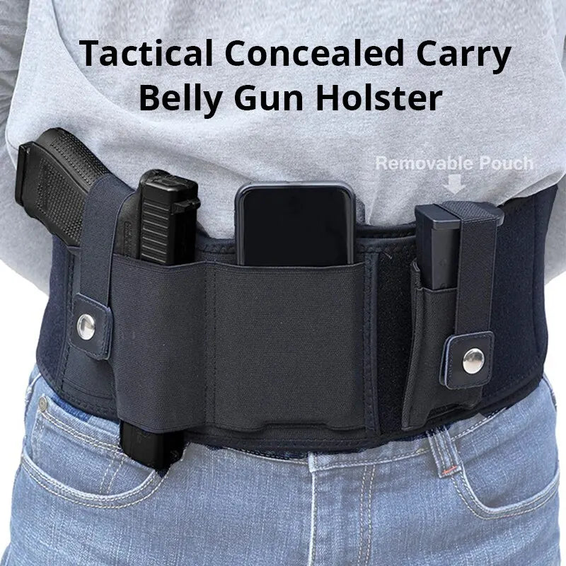 Tactical Belly Gun Holster Concealed Carry Waist Band Pistol Holder with Magazine Bag Invisible Waistband Holster