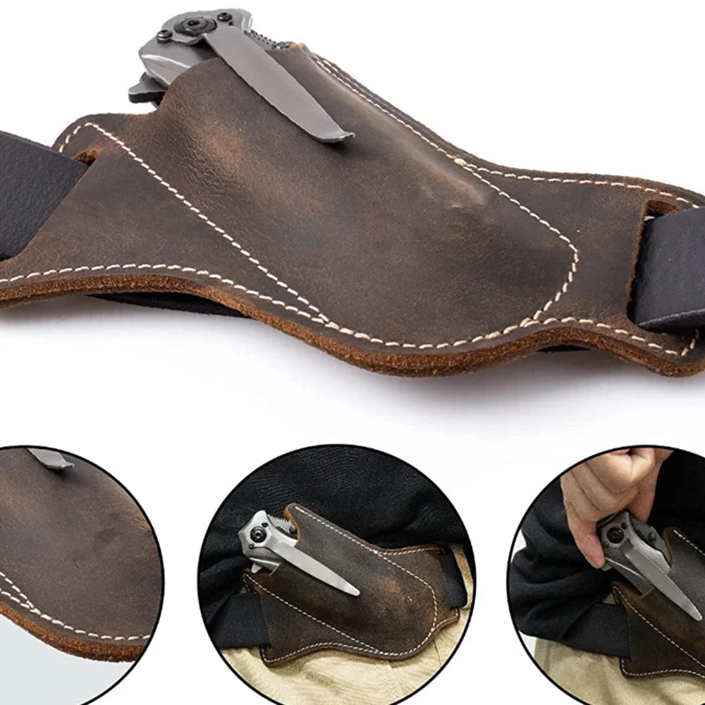 Sheath Holster Pocket Hunt Leather Sheath Holder Belt Loop Case Flashlight Case Fold Knife Tool Camp Outdoor Carry