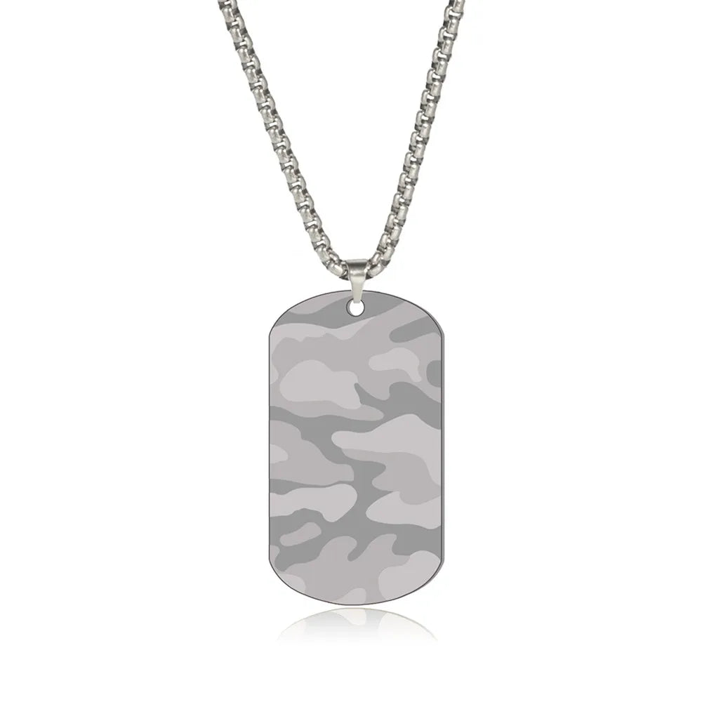 Camouflage Military Pendant Necklace for Men Stainless Steel Hip Hop Jewelry Box Chain Dog Tag Man Necklaces Fashion Gift