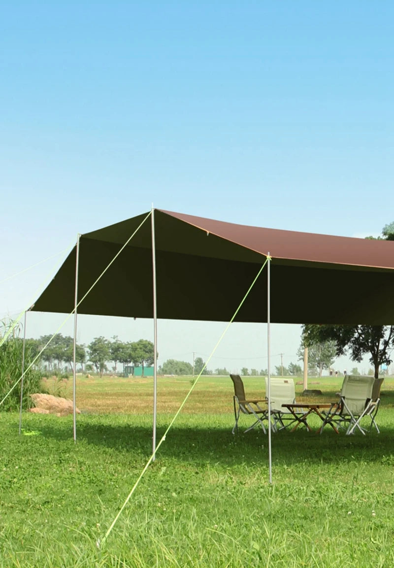 Without Poles!6*8m Large Canopy Waterproof Oxford Silver Coated Outdoor Camping Awning Sunshelter Tarp More Hanging Points