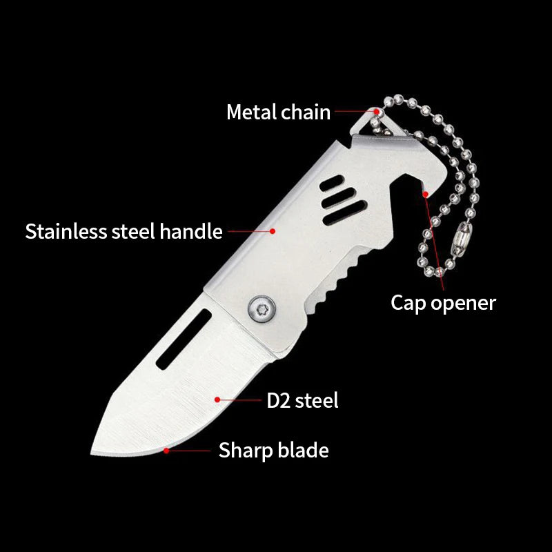 Mini Folding Knife D2 Steel Portable Camping Survival Knife Pocket Folding Knife Self-defense Knife Keyknife Keychain Pendant