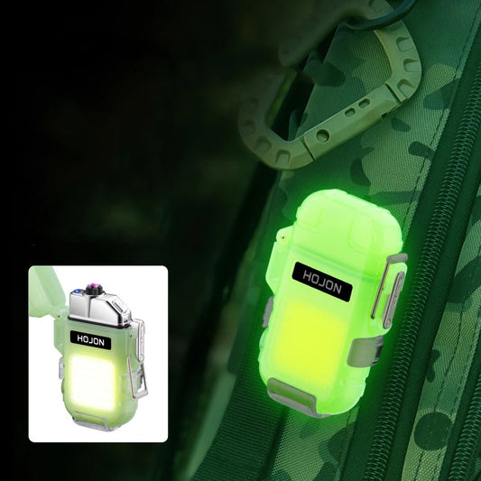 Luminous Transparent Waterproof Lighter Plasma Double Arc Windproof Lighter USB Rechargeable Lighter Outdoor Camping Gift