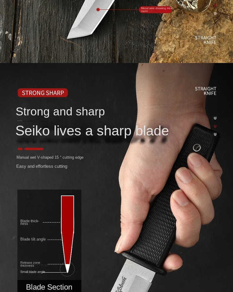 1PC stainless steel tactical straight knife, portable outdoor camping knife with K sheath, self-defense survival knife