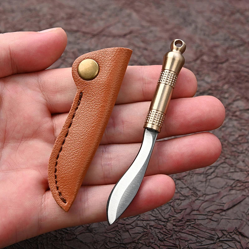 Portable Pocket Mini Stainless Steel Knife With Leather Cover Camping Keychain Package Opener Outdoor Hiking Survival Tools