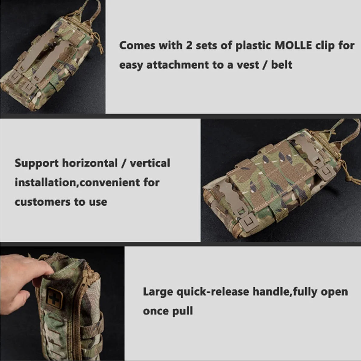 Compact Rip-Away First Aid Pouch, Quick Deploy Ifak Emergency Survival Kit, Belt or MOLLE Attach Edc Gear for Hunting