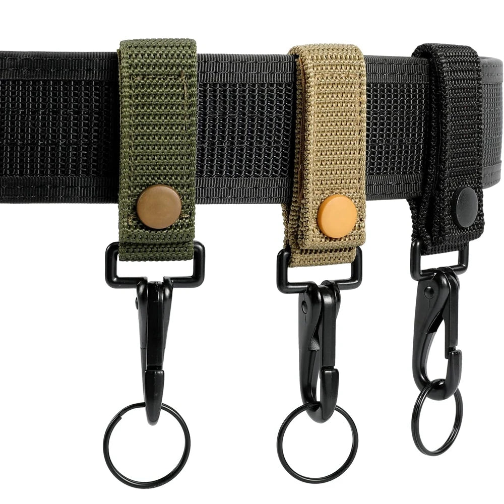 Tactical Keychain Outdoor Heavy Duty Belt Keeper Clip Key Holder with Metal Snap and Nylon Molle Strap for Camping Hiking