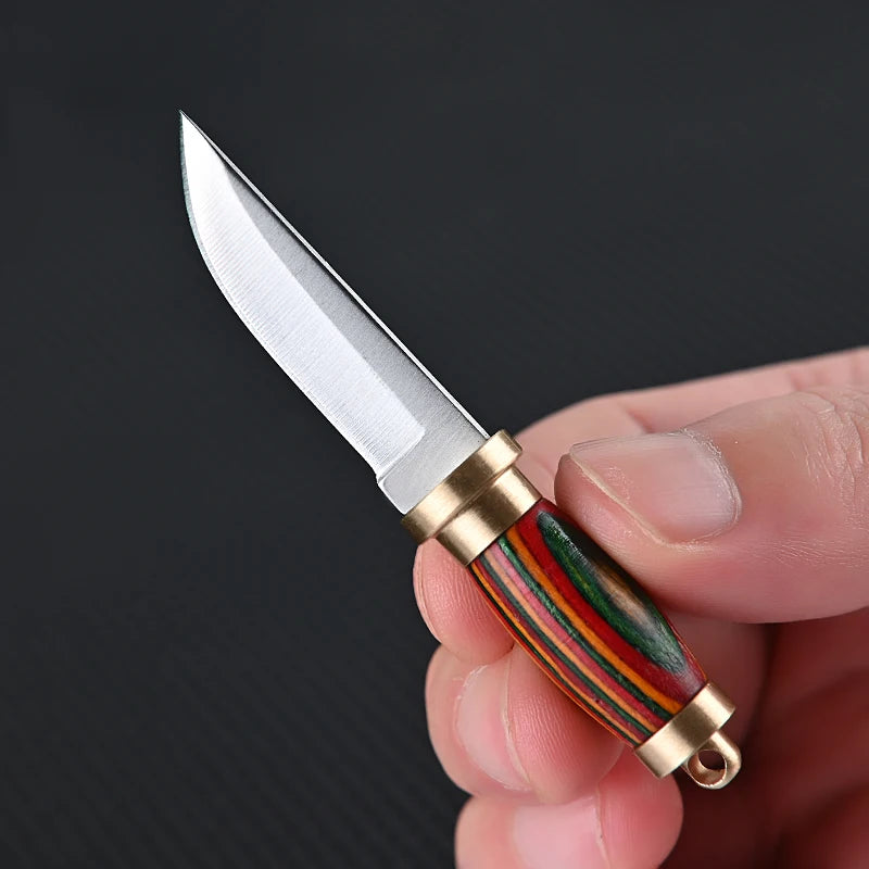 Portable Pocket Mini Stainless Steel Knife With Leather Cover Camping Keychain Package Opener Outdoor Hiking Survival Tools